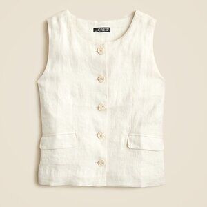 J.Crew Square-Neck Linen-Blend Vest in Stone Ivory • Size 8 • CI545 • Natural